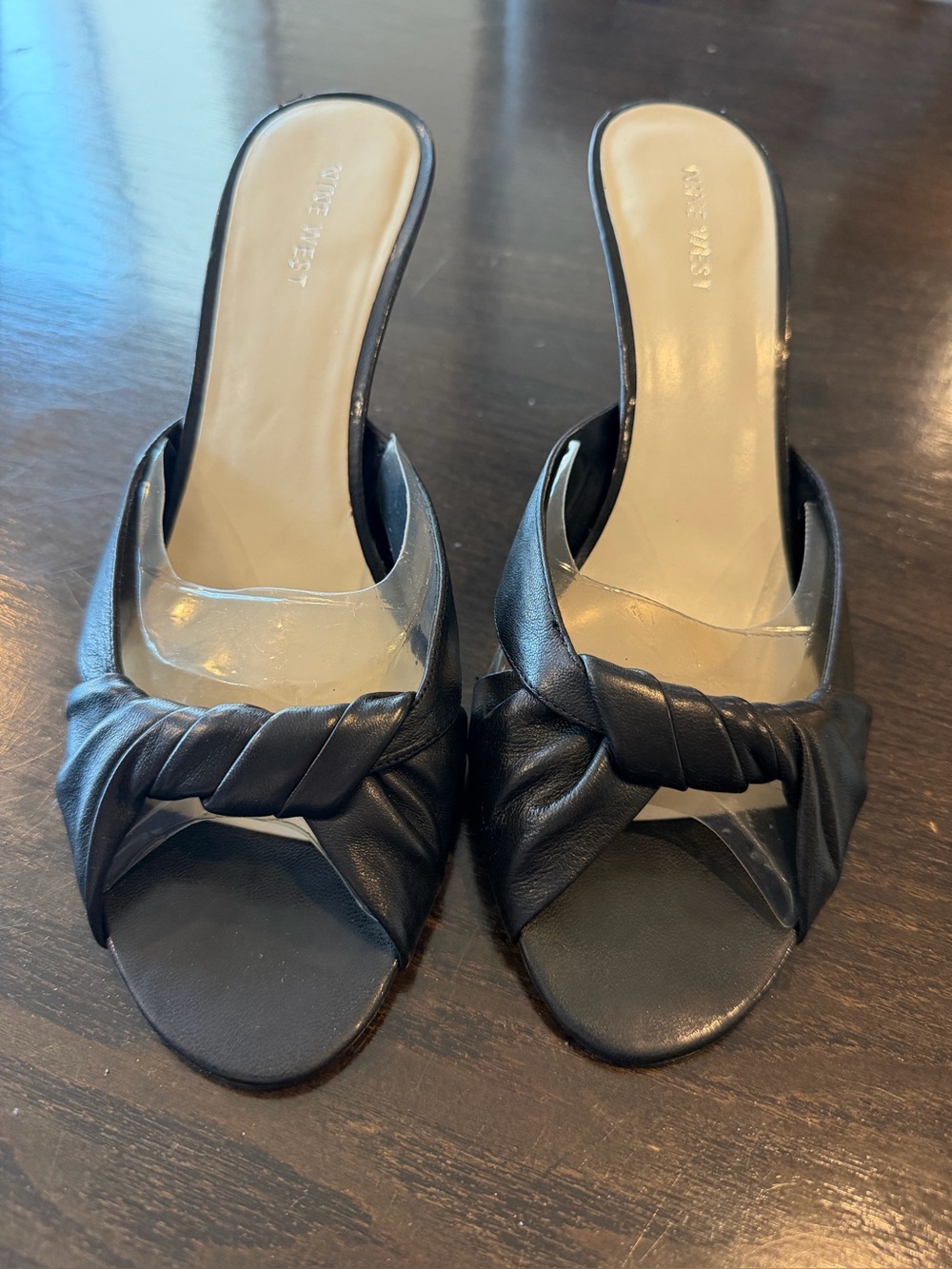 Nine West Tatianna Black Knot-Front Slide Heels